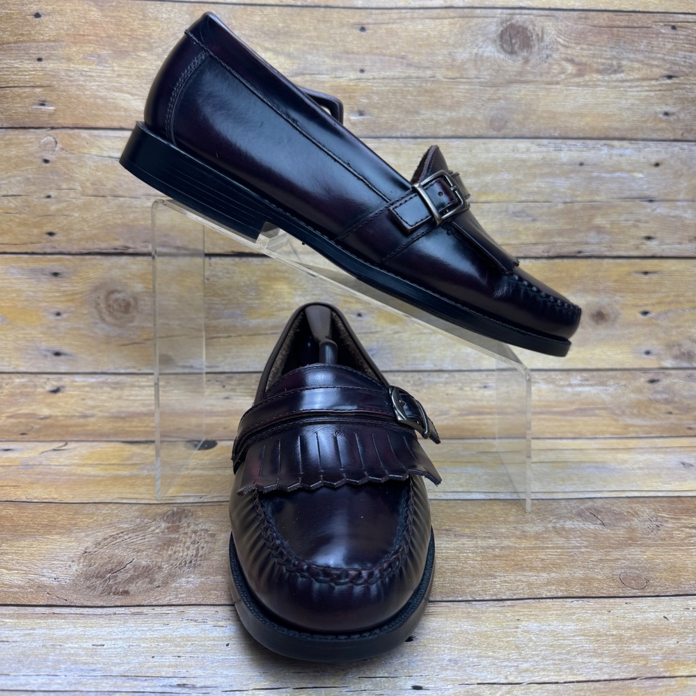 Bass Parker Monk Strap Loafer Mens 11M Burgundy Leather Kiltie Dress Shoe